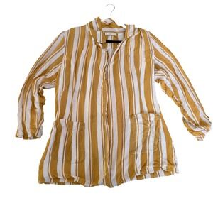 Steele Women's Size 10 Striped Rayon Mustard‎ Yellow White Open Front Top